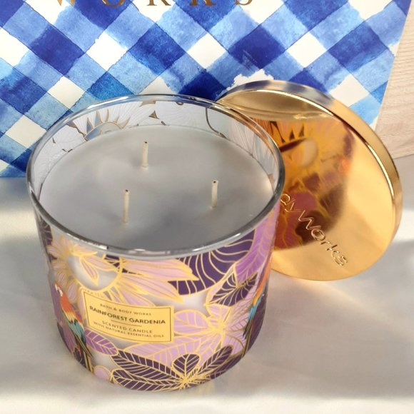 'BATH & BODY WORKS 'RAINFOREST GARDENIA' 3-WICK CANDLE TROPICAL EDITION - Picture 3 of 10